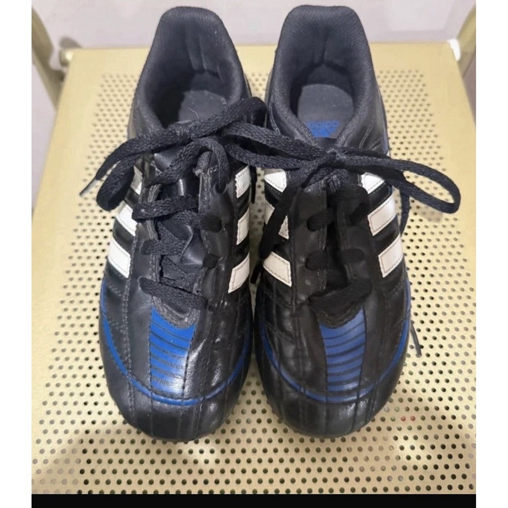 Adidas Cleates Boys Shoes Size 13 Black and Blue with White Stripes